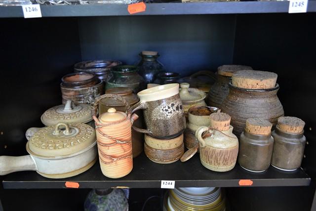 Appraisal: SHELF OF ASSORTED STUDIO POTTERY ITEMS INCL CANNISTERS TUREENS BOWLS