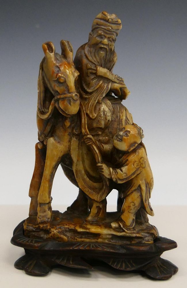 Appraisal: FINE CHINESE YELLOW RED SOAPSTONE WISEMAN GROUP A finely carved