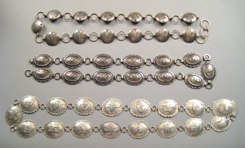 Appraisal: Zuni silver concho belt marked Sanford with hammered designs l