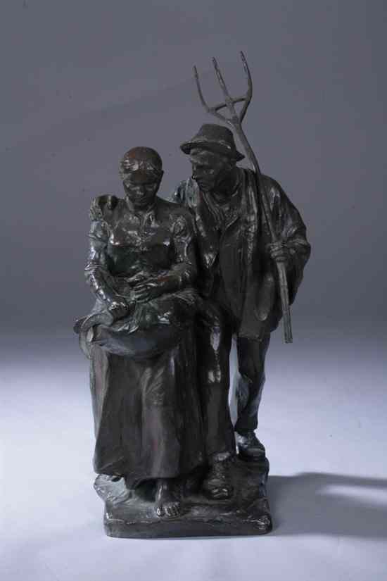 Appraisal: HANS M LLER Austrian - After the Gleaning Bronze Signed