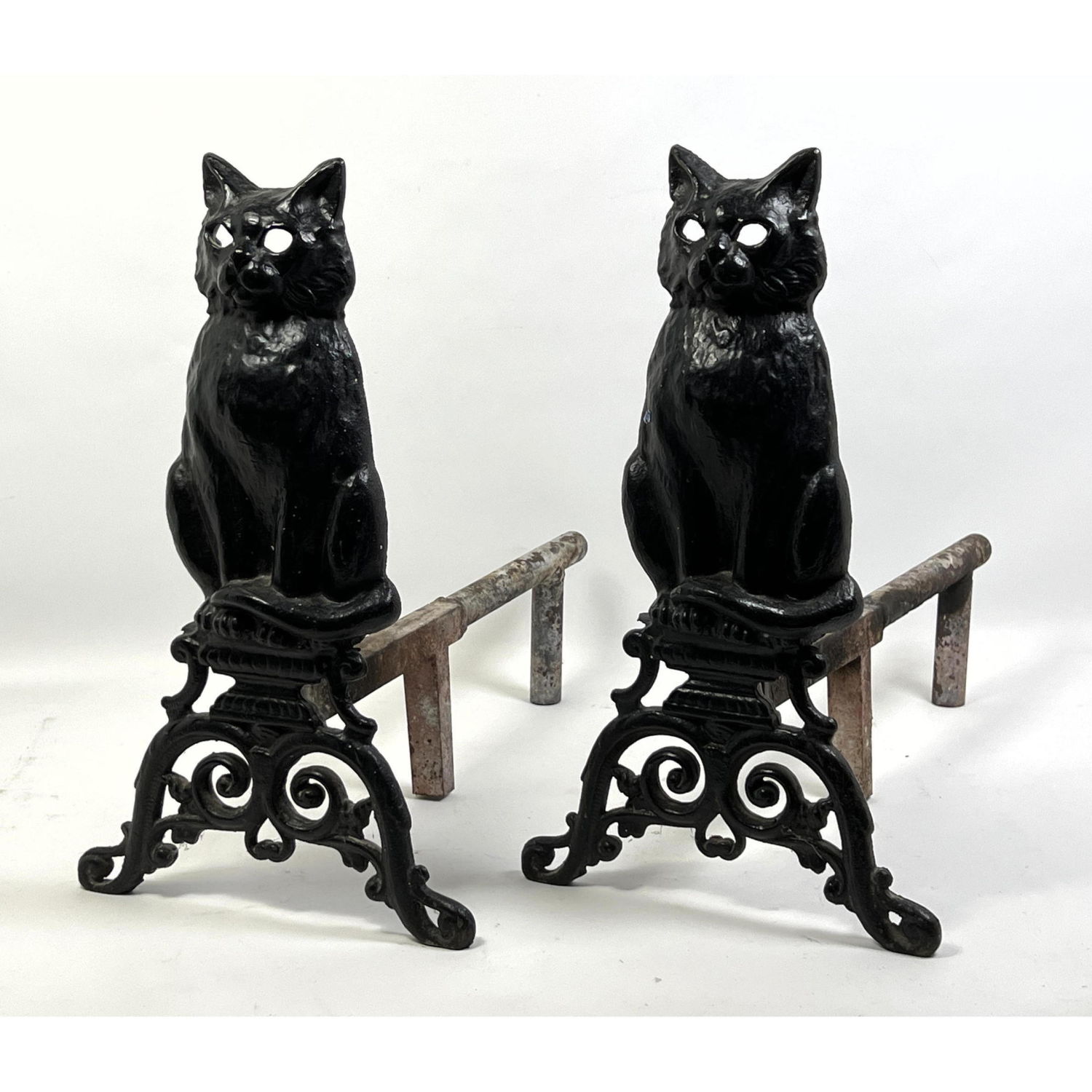 Appraisal: Pair Cast Iron Cat andirons Dimensions H inches W inches