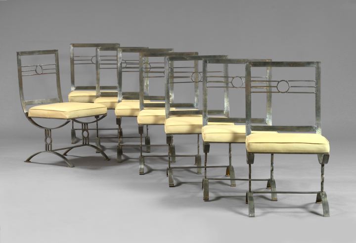 Appraisal: Suite of Eight Welded Steel and Cushion-Seated Sidechairs in the