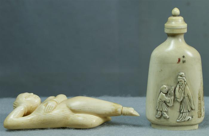 Appraisal: Chinese ivory snuff bottles one a nude woman th c