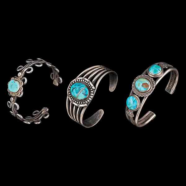 Appraisal: Navajo Silver and Turquoise Bracelets Collected by Virginia Doneghy -