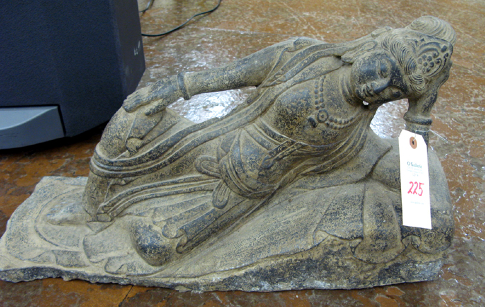 Appraisal: CHINESE ANTIQUATED GRANITE SCULPTURE reclining Buddha H x L x