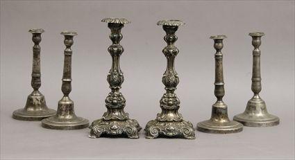 Appraisal: Two Pairs of Continental Silver Candlesticks Together with a pair