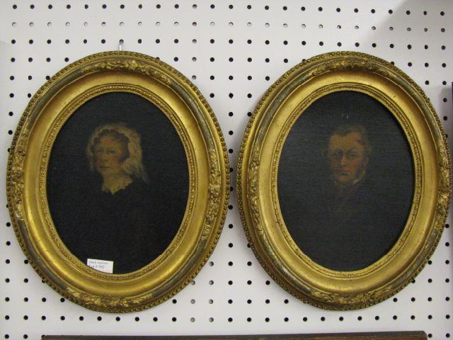 Appraisal: Pair of Victorian Oval Gold Frames portraits of man woman