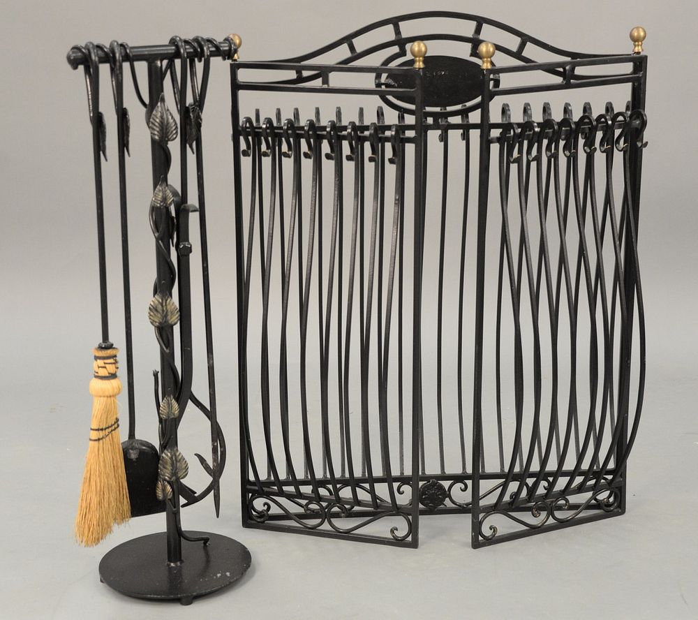 Appraisal: Iron fire screen and set of tools ht in fully