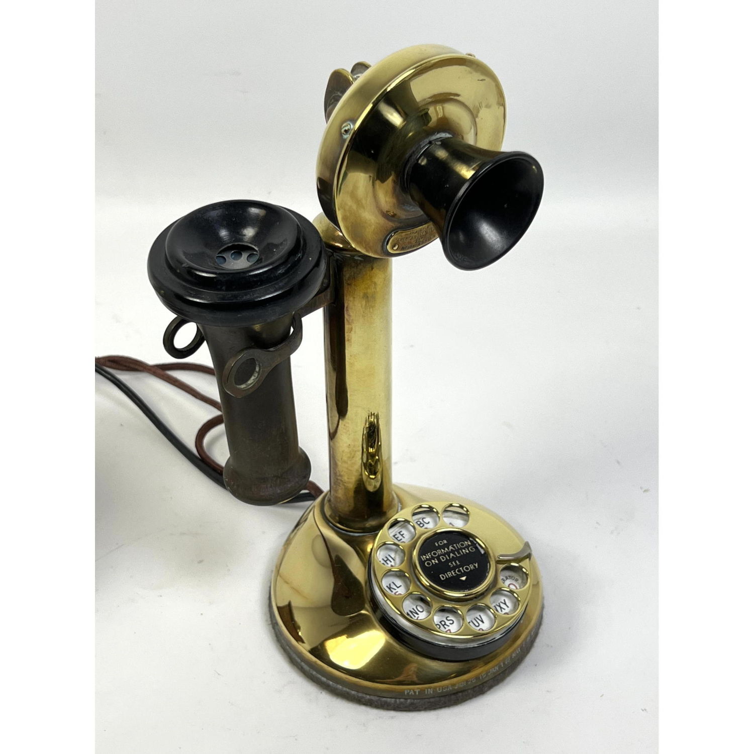 Appraisal: Vintage Brass Candlestick Telephone AMERICAN BELL TELEPHONE COMPANY With Oak