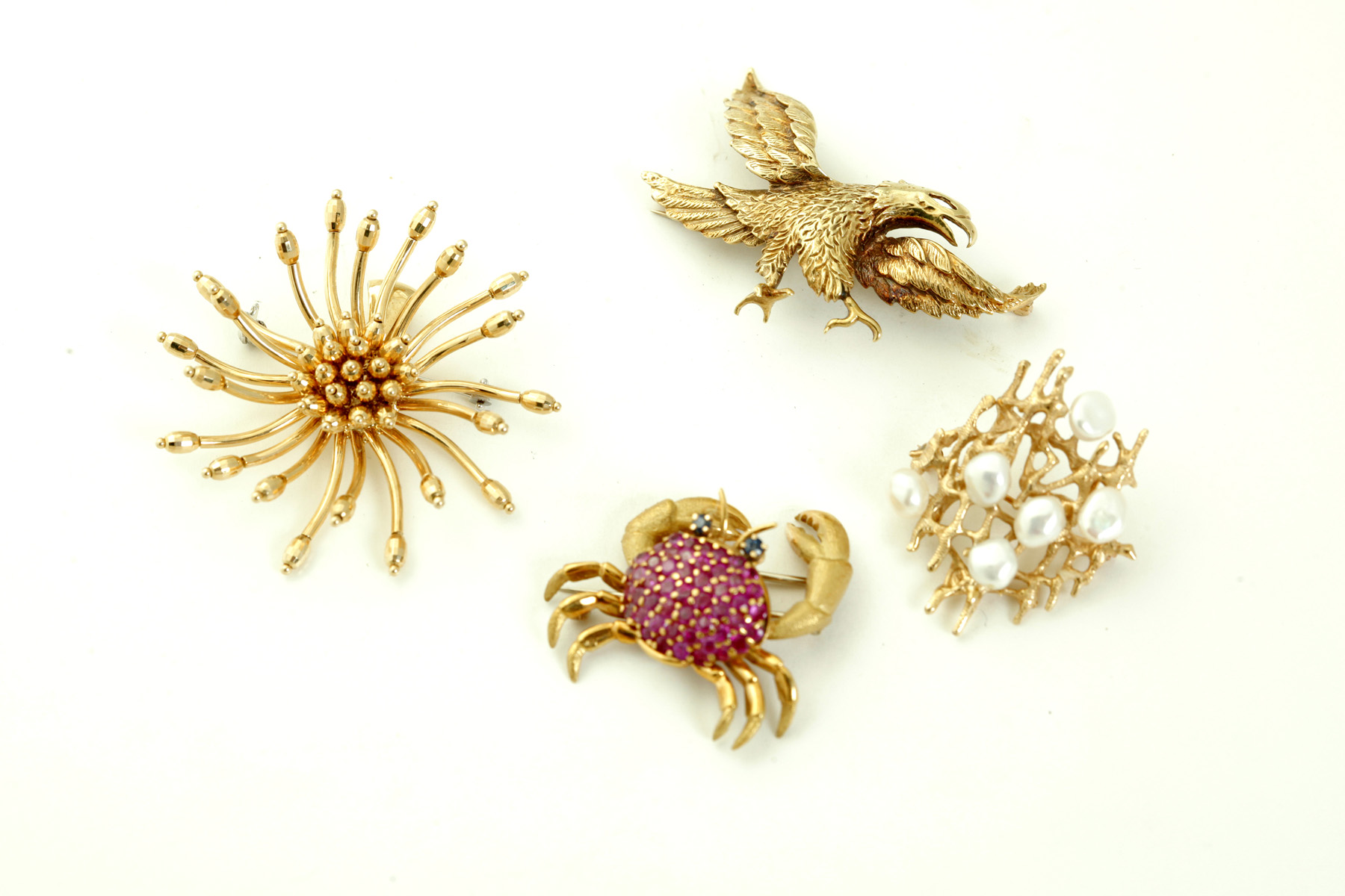 Appraisal: FOUR GOLD BROOCHES INCLUDING VINTAGE BAILEY BANKS BIDDLE American and