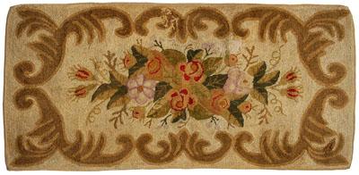 Appraisal: Floral hooked rug central floral bouquet on beige ground wool