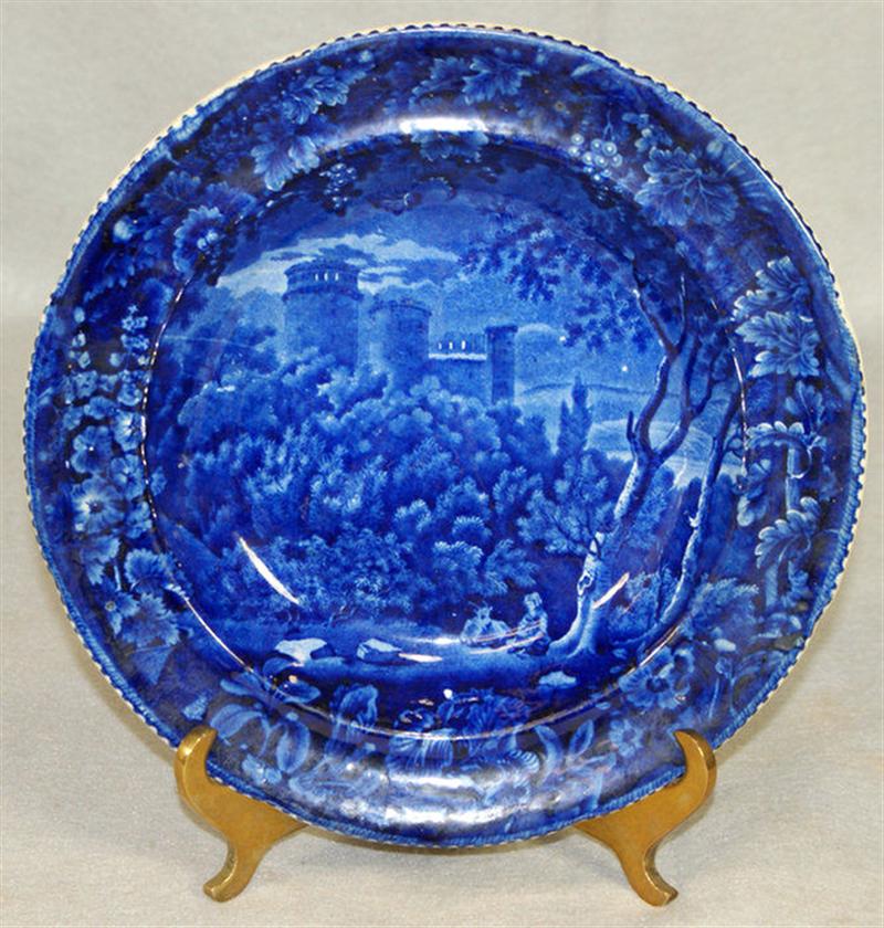 Appraisal: Scenic view dark blue transfer Staffordshire soup bowl Vue de