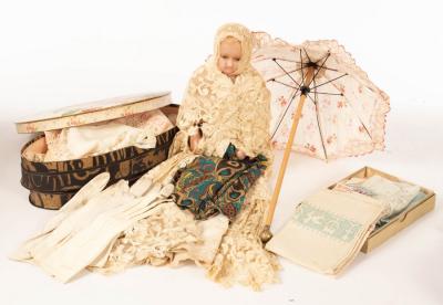 Appraisal: A th Century wax doll a box of doll's clothing