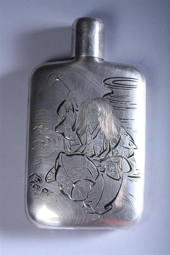 Appraisal: JAPANESE SILVER FLASK Two character mark Marked silver on foot