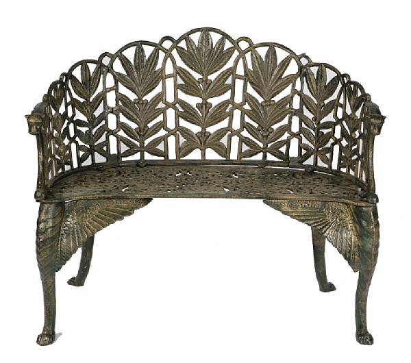 Appraisal: A pair of Empire style patinated cast iron benches height