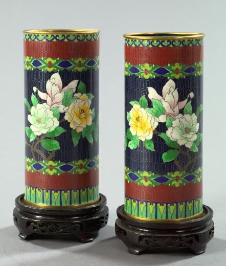 Appraisal: Pair of Chinese Cloisonne Sleeve Vases in the Kuang Hsu