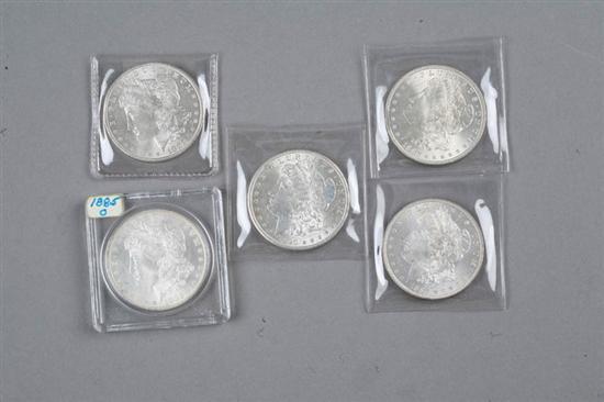 Appraisal: FIVE MORGAN SILVER DOLLARS Years include -O -O and -O