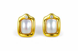 Appraisal: A Pair of Marlene Stowe Gold Diamond and Mabe Pearl