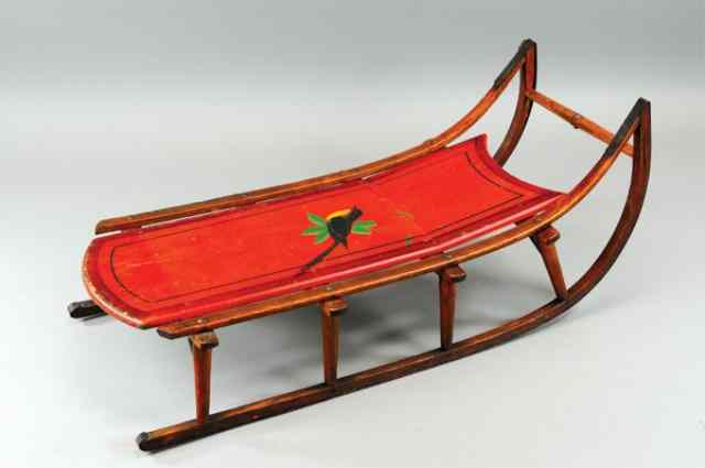 Appraisal: EARLY SLED WITH PAINTED BIRD c made of wood and