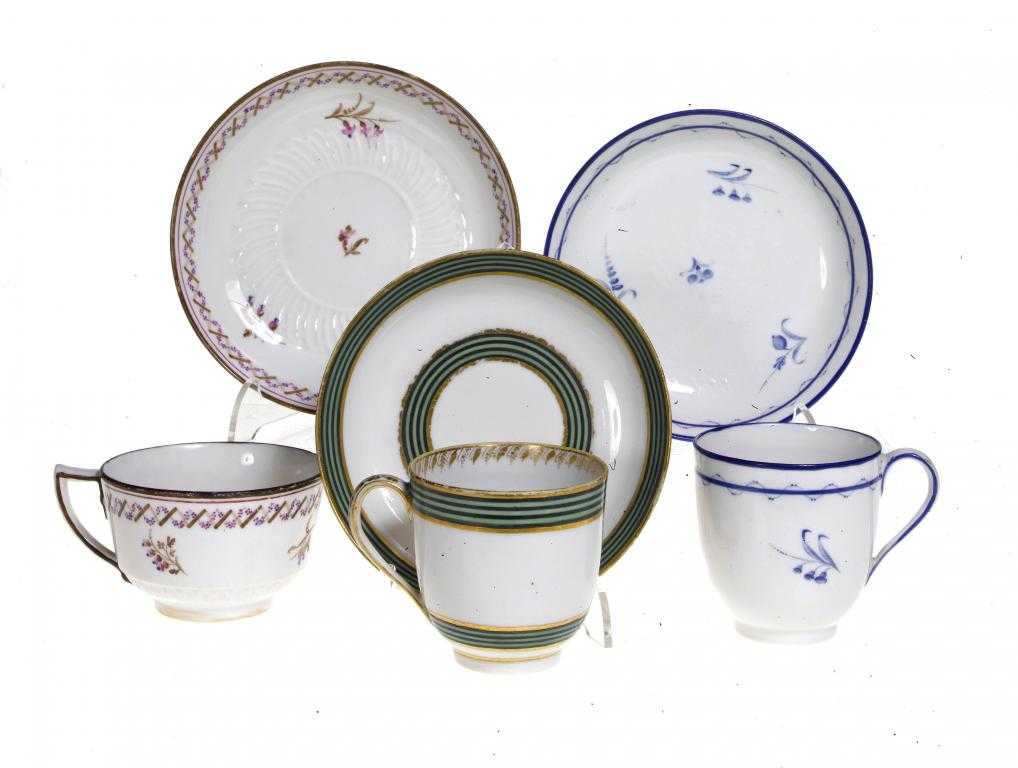 Appraisal: TWO DERBY COFFEE CUPS AND SAUCERS AND A DERBY MOULDED