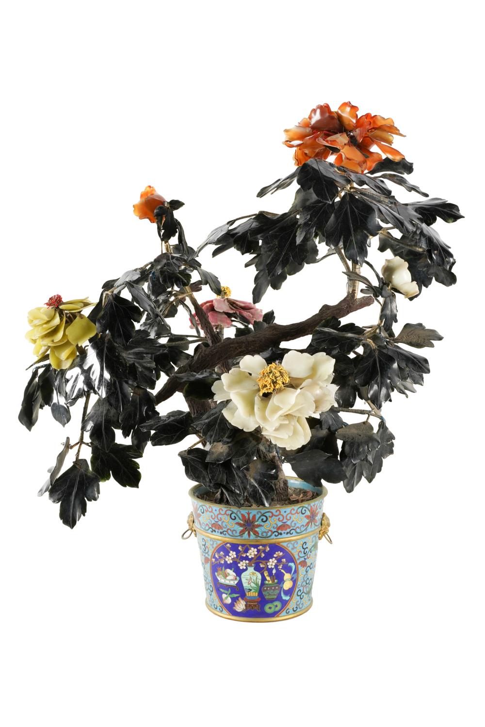 Appraisal: CHINESE MINERAL TREEin a cloisonne planter inches high Condition