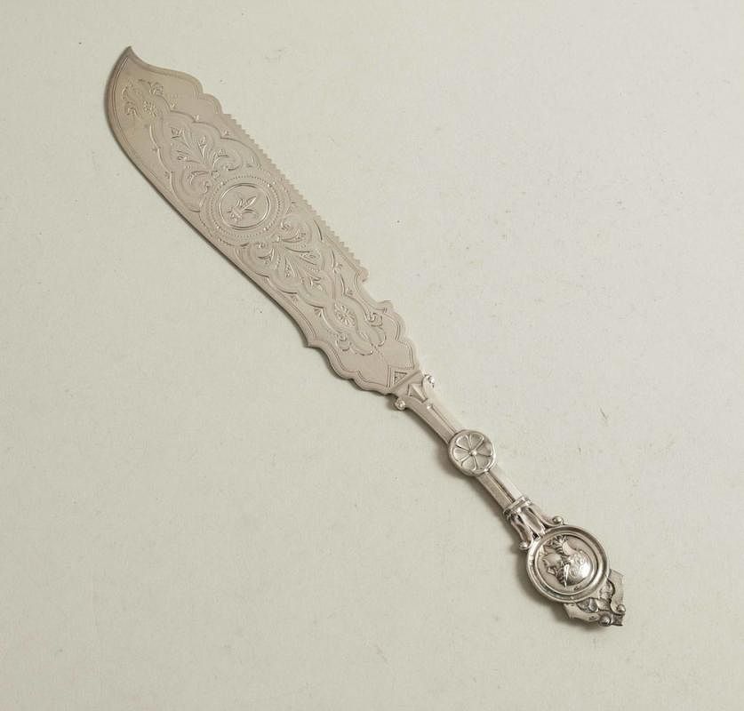 Appraisal: Silver Cake Knife Silver bright cut monogrammed cake knife Marked