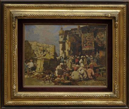 Appraisal: Continental School Moroccan Street Scene Oil on panel signed lower