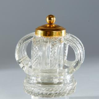 Appraisal: Rare Crown-form cut crystal gilt bronze inkwell th c possibly