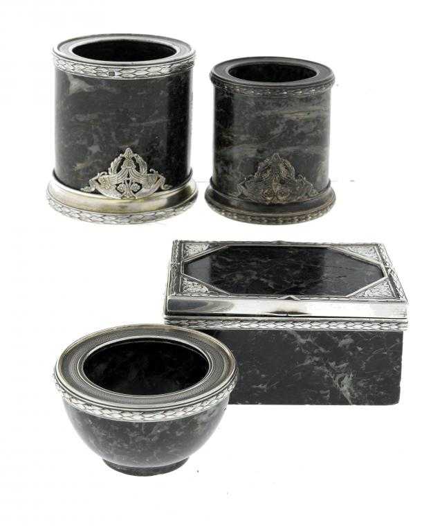 Appraisal: A FRENCH SILVER-MOUNTED GREEN MARBLE POSTAGE STAMP BOX A SIMILAR