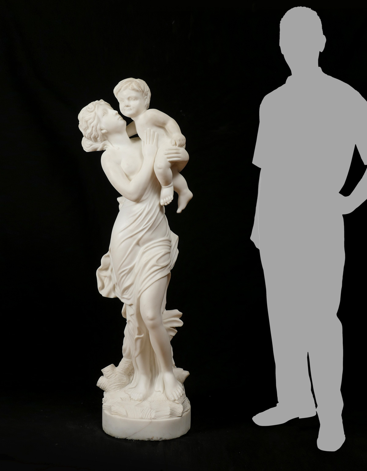 Appraisal: NEARLY LIFE-SIZE CARRERA MARBLE SCULPTURE OF MOTHER AND CHILD Topless