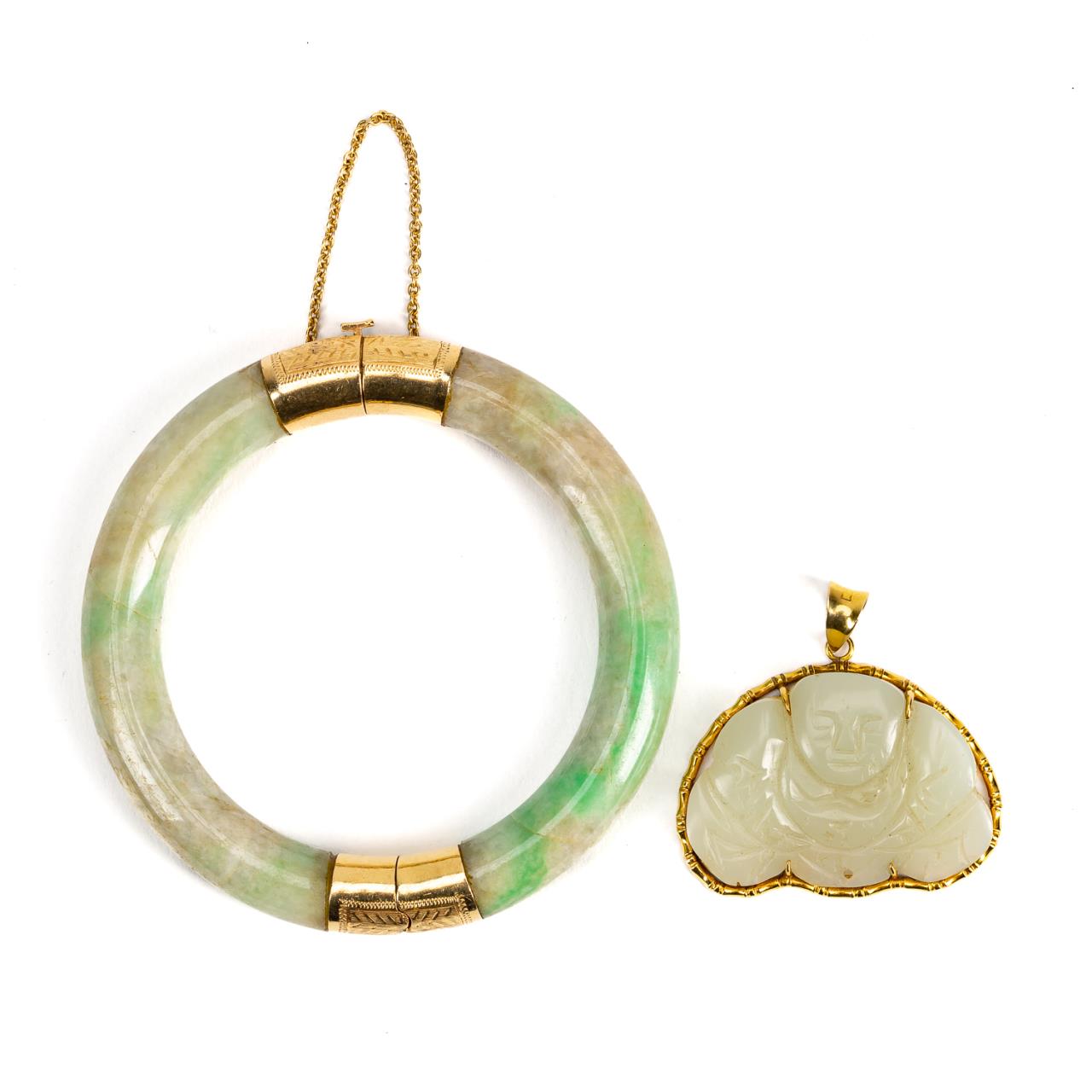 Appraisal: CHINESE PCS JADE K GOLD BANGLE PENDANT Two piece group