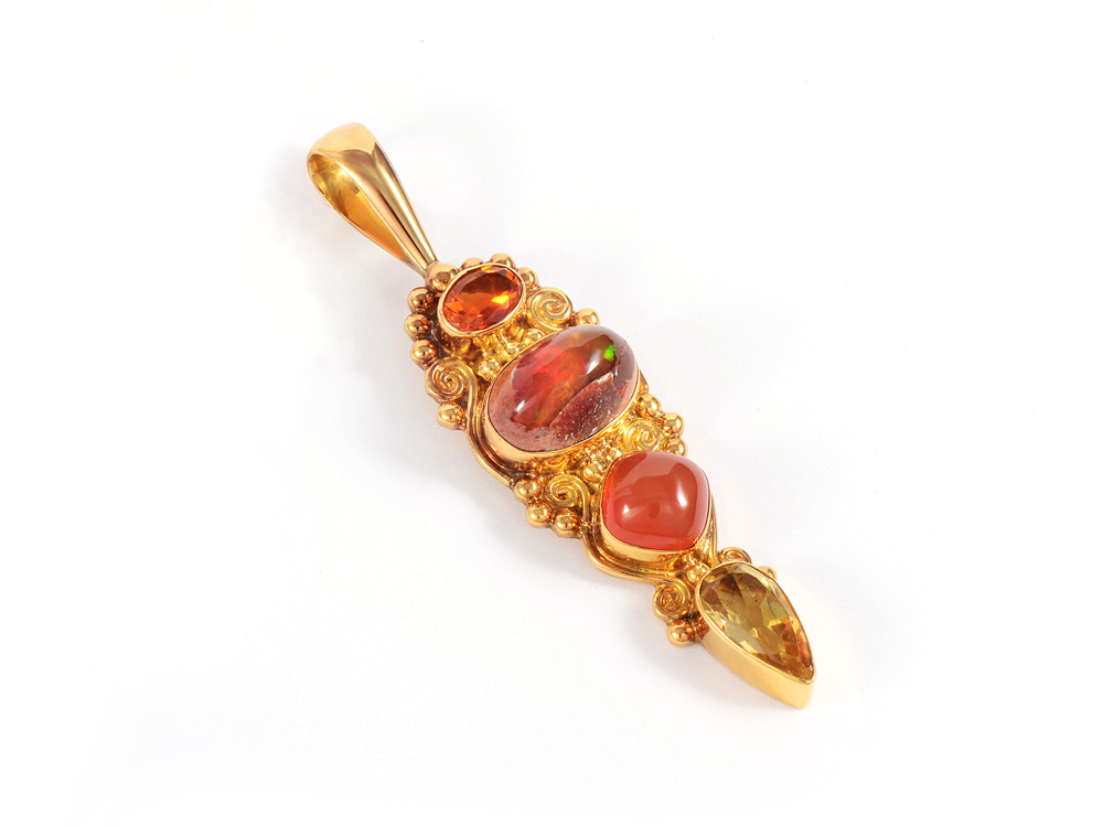 Appraisal: SIGNED SAJEN K OPAL CARNELIAN AND CITRINE PENDANT The four