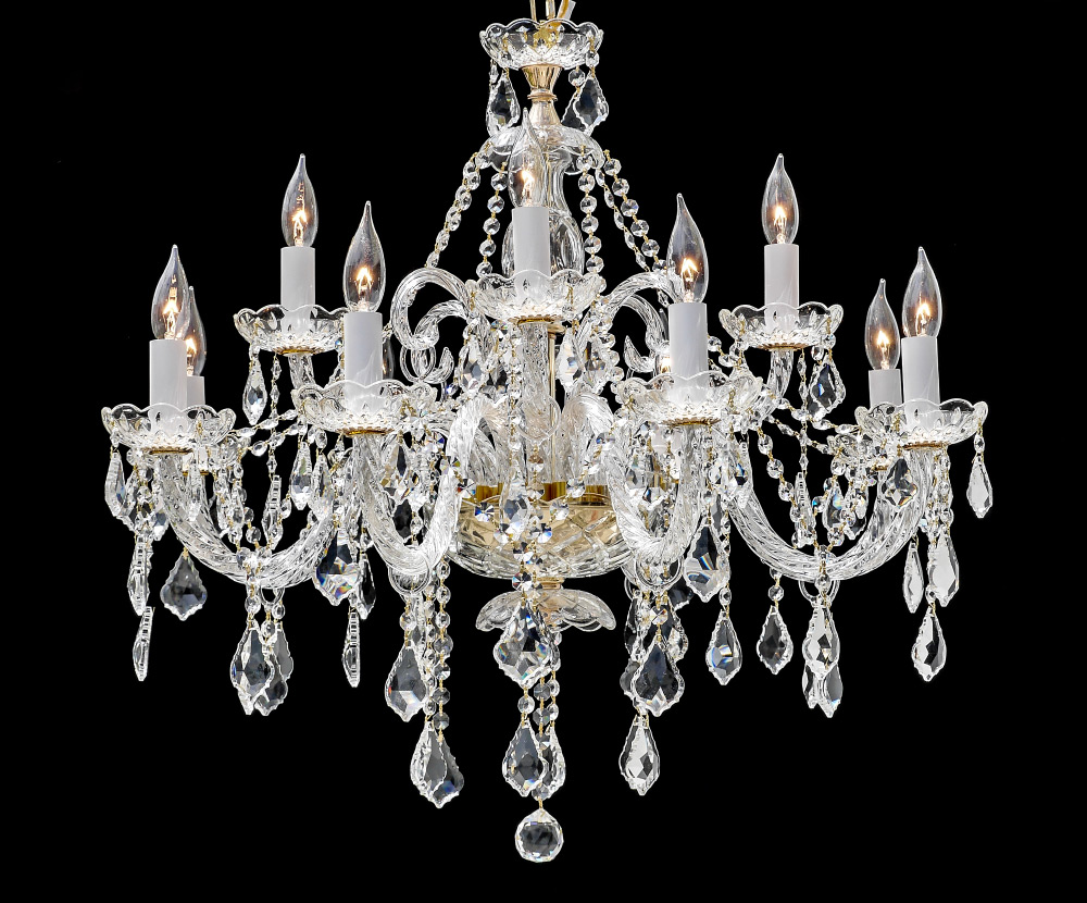 Appraisal: ELEGANT LIGHT BRASS AND CRYSTAL CHANDELIER Contemporary production brass frame