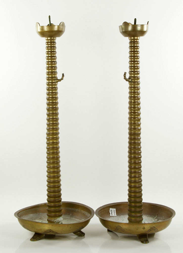 Appraisal: - Pair of th C Indian Bronze Candlesticks Pair of