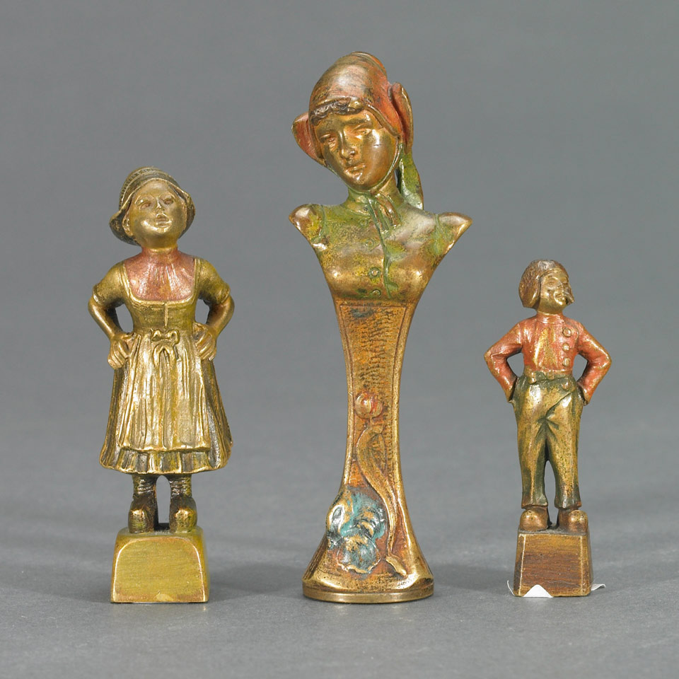 Appraisal: Group of Three Austrian Cold Painted Bronze Figural Desk Seals