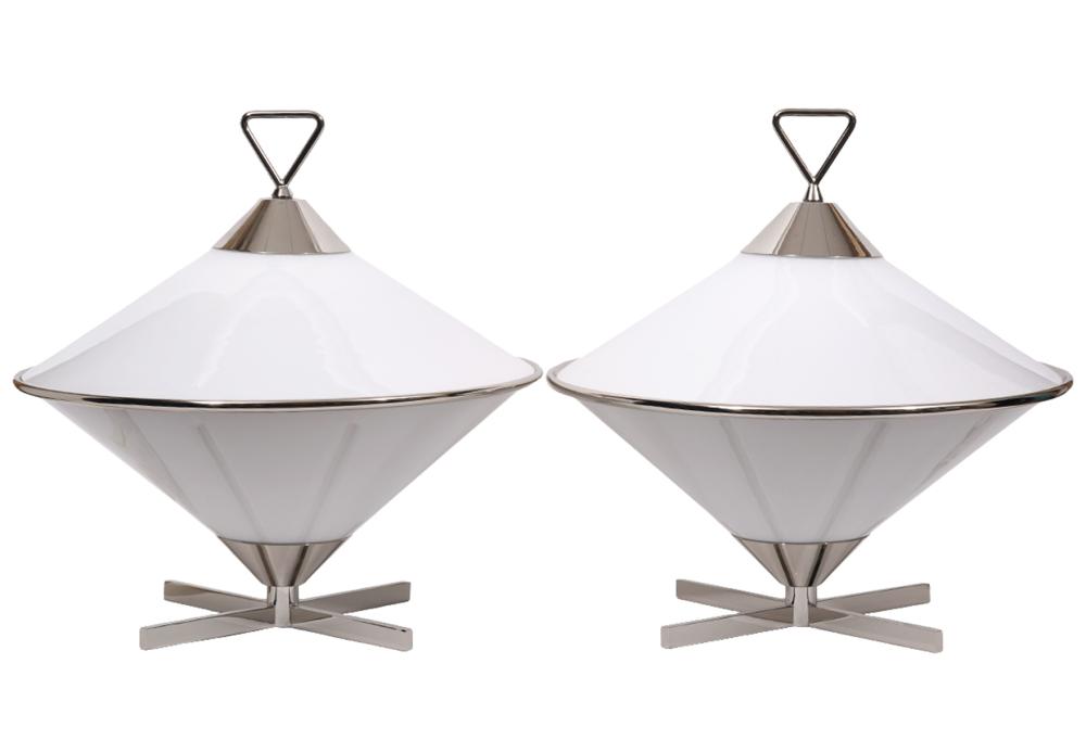 Appraisal: PR WHITE CHROME RETRO SPACE AGE TABLE LAMPSPair of mid-century