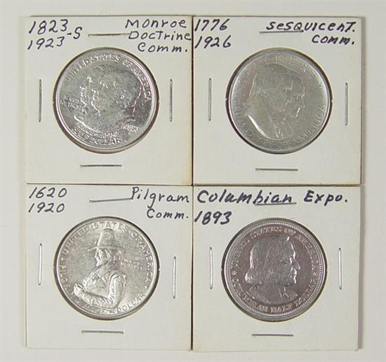 Appraisal: Four Commemorative Half Dollars Pilgrim AU Sesquicentennial AU -S Monroe