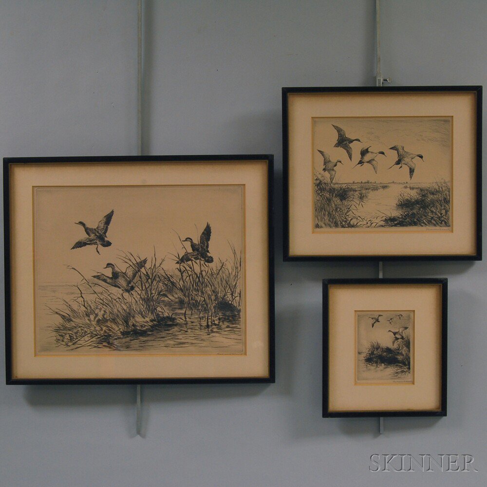 Appraisal: Roland Clark American - Three Sporting Etchings Teal Rising and