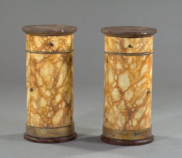 Appraisal: Interesting Pair of Continental Polychromed and Faux-Marbre Columnar-Form Side Cabinets