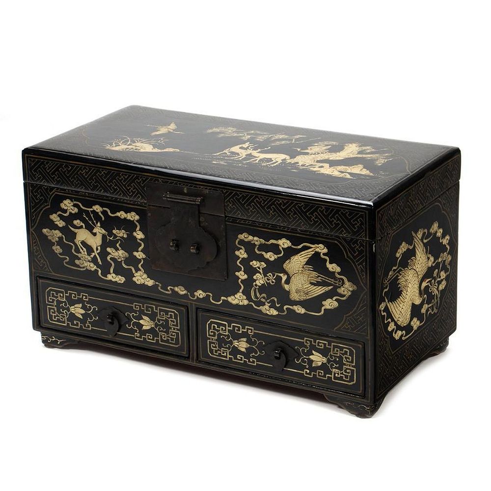 Appraisal: Japanese Gilt and Lacquer Table Box Decorated with panels of