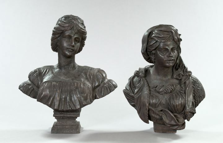 Appraisal: Two Large French Patinated Cast-Iron Busts one of a young