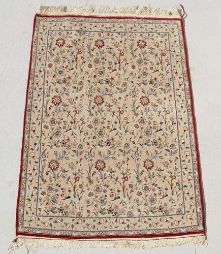 Appraisal: HAND TIED FLORAL DESIGN SILK RUG Approx ' '' x