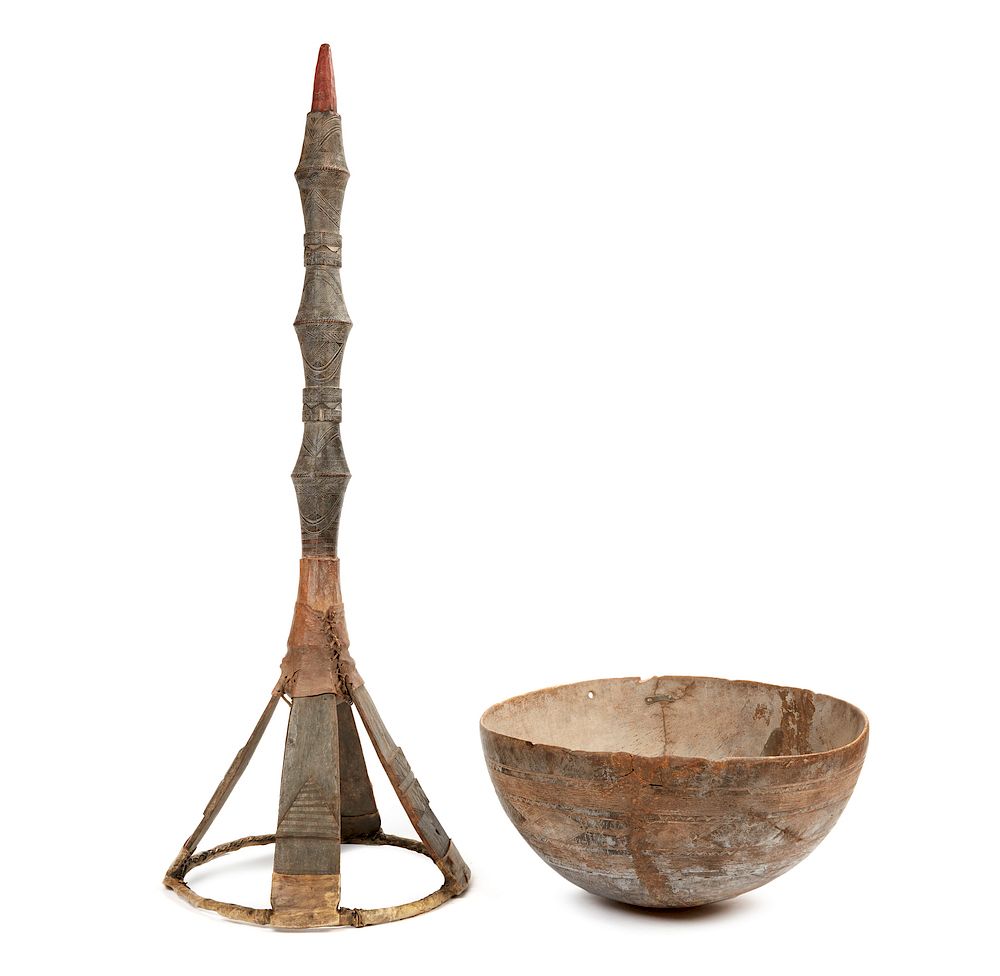 Appraisal: Tuareg Mali Wood Bowl and a Wood Stand A Tuareg