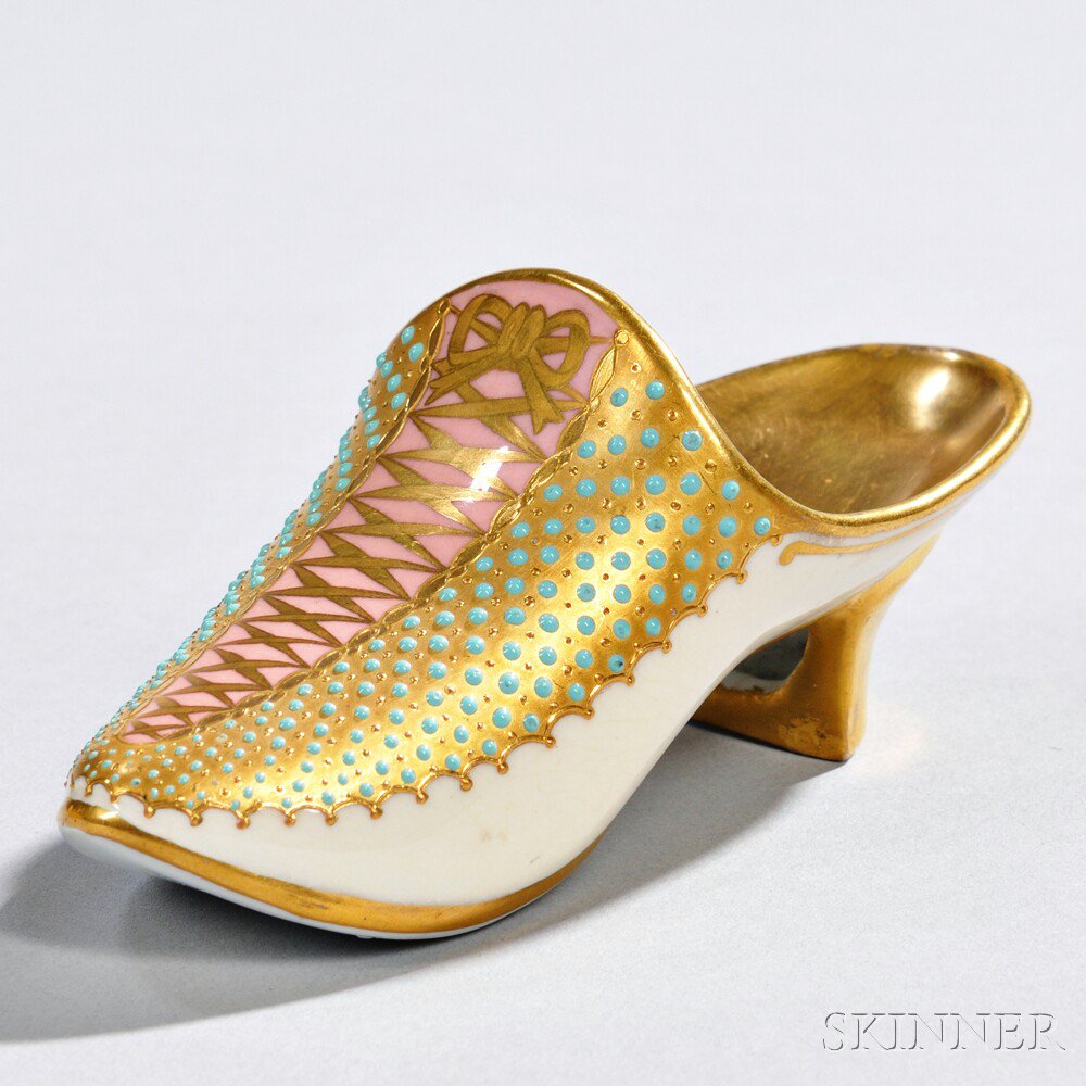 Appraisal: Jeweled Coalport Porcelain Slipper England late th century pale ivory