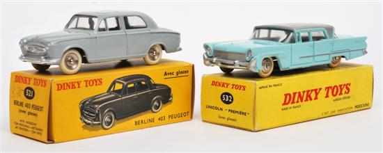 Appraisal: Two French Dinky Cars including Peugeot with windows grey plated