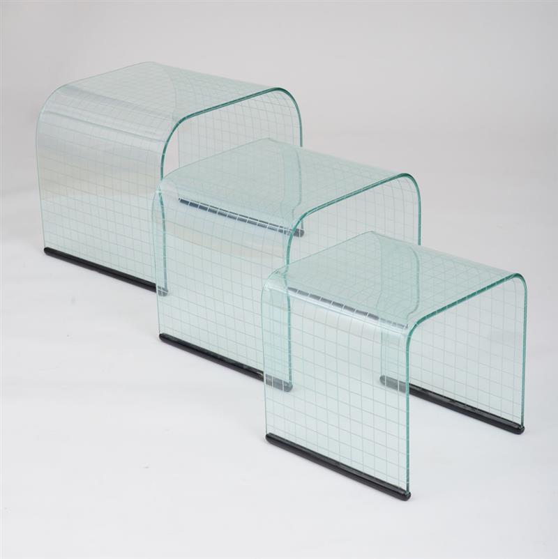 Appraisal: FIAM SET OF NESTING TABLES 's Bent and cut glass