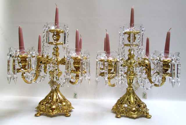 Appraisal: TWO BAROQUE STYLE BRASS CANDELABRA each having five-light feature and