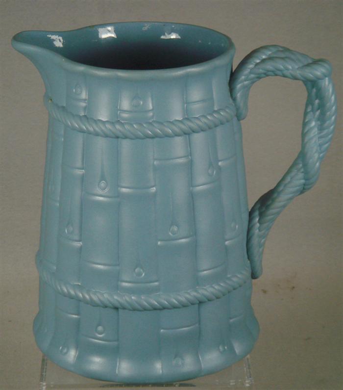 Appraisal: Blue Staffordshire unglazed bamboo pattern pitcher h no damage Estimate