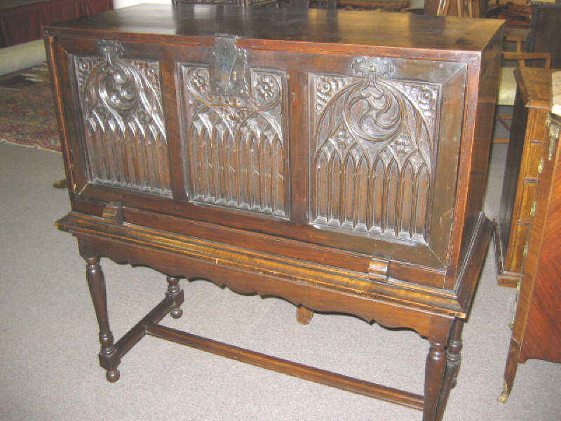 Appraisal: GOTHIC STYLE FALL FRONT DESK Rectangular case with a fall