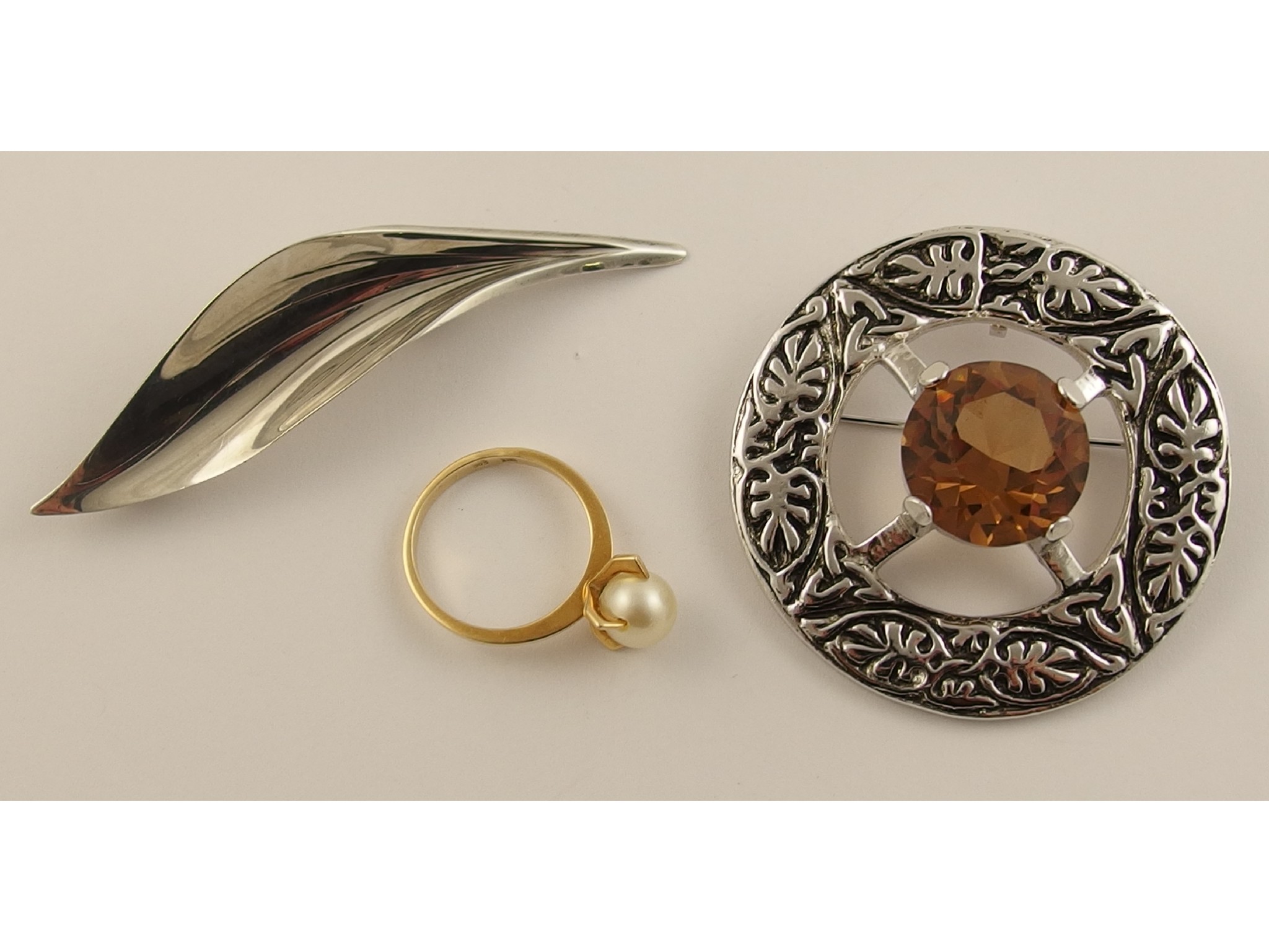 Appraisal: A ct pearl set ring a silver Danish brooch etc